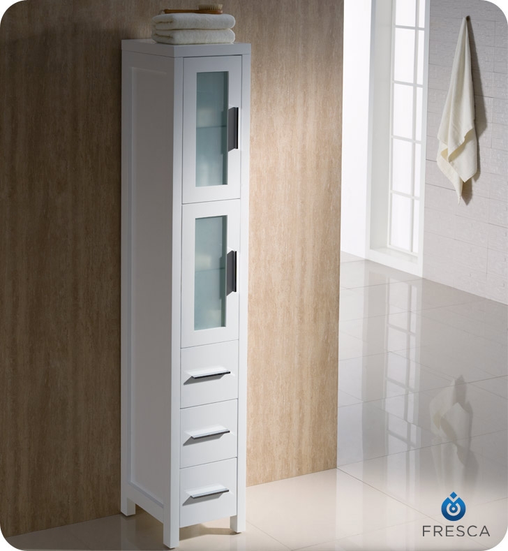 white bathroom linen cabinets