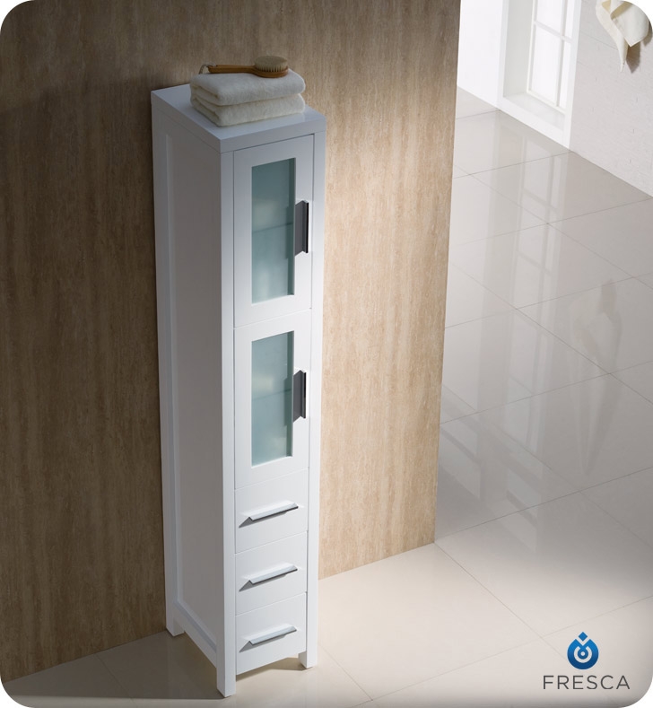 Torino Tall Bathroom Linen Side Cabinet, Bathroom Tower Cabinet White