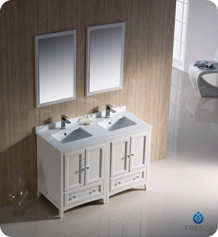 Fresca Fvn20 2424aw Oxford 48 Traditional Double Sink Bathroom Vanity In Antique White Faucets Mosaic Kitchen Supplies Bathroom Supplies And Much More At The Lowerst Rates