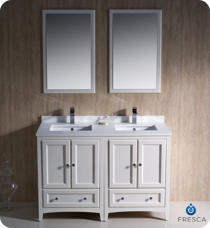 Fresca Fvn20 2424aw Oxford 48 Traditional Double Sink Bathroom Vanity In Antique White Faucets Mosaic Kitchen Supplies Bathroom Supplies And